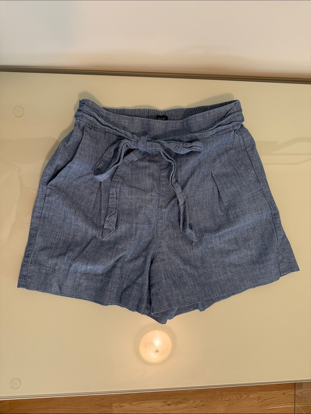 J. Crew Chambray Tie-Waist High-Rise Shorts - Blue